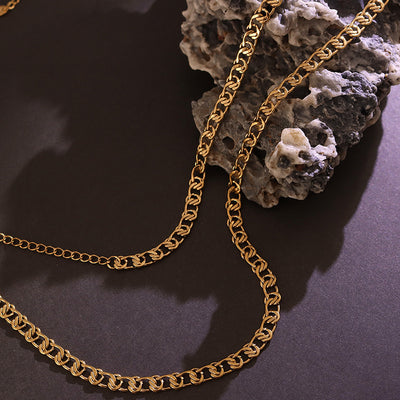 European American Geometric Interlocking Necklace Bracelet Set in 18K Gold Plated Titanium Steel