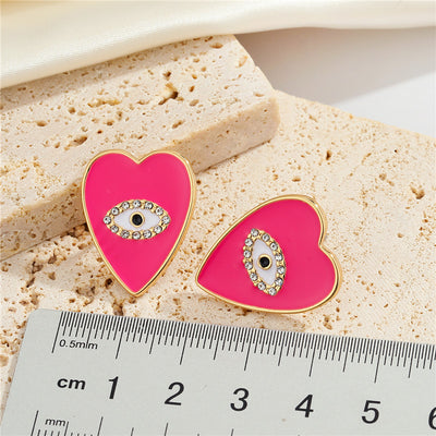 European American Peach Heart Eye Diamond Earrings Creative Evil Eye Drop Earrings