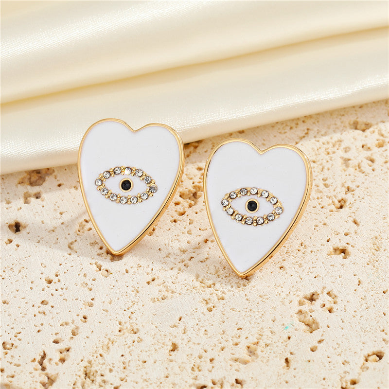 European American Peach Heart Eye Diamond Earrings Creative Evil Eye Drop Earrings