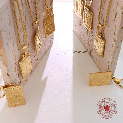 European American Retro 18K Gold Plated Titanium Steel Initial Necklace