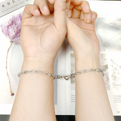 European American Alloy Heart Magnet Stainless Steel Couple Bracelet Set for Men and Women Jewelry