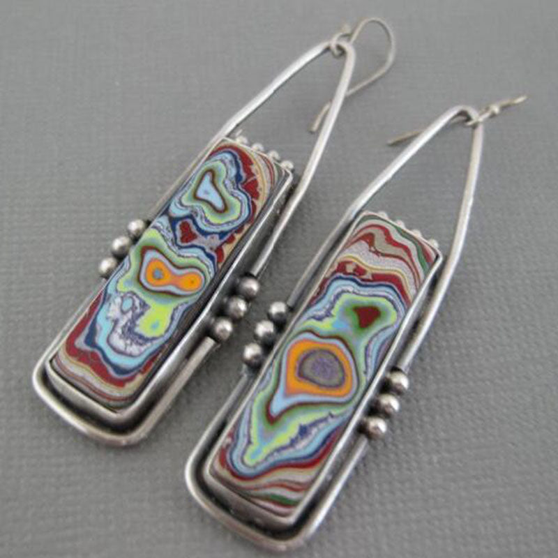 European American Colorful Glazed Ford Agate Bohemian Artisan Earrings