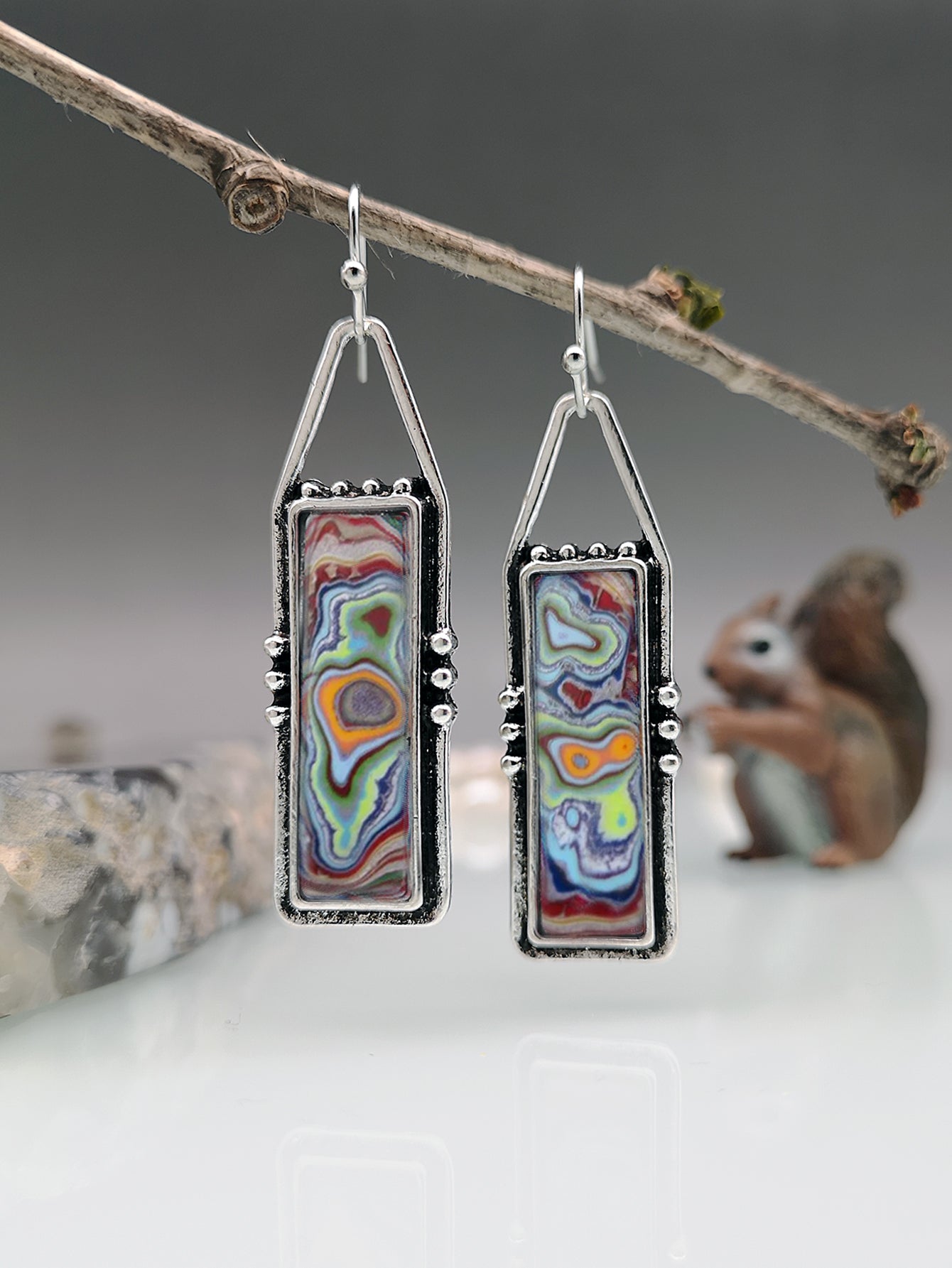 European American Colorful Glazed Ford Agate Bohemian Artisan Earrings