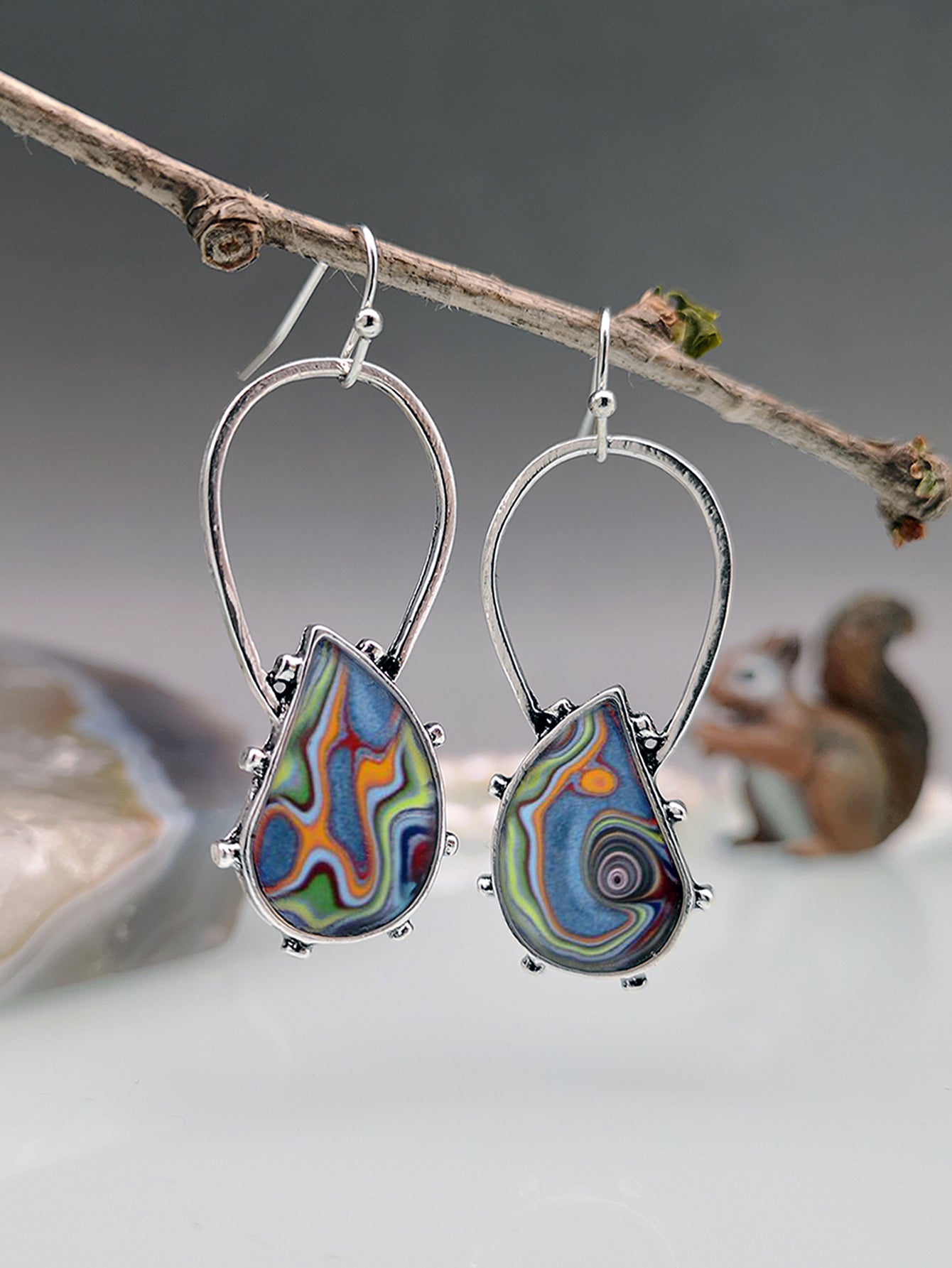 European American Colorful Glazed Ford Agate Bohemian Artisan Earrings