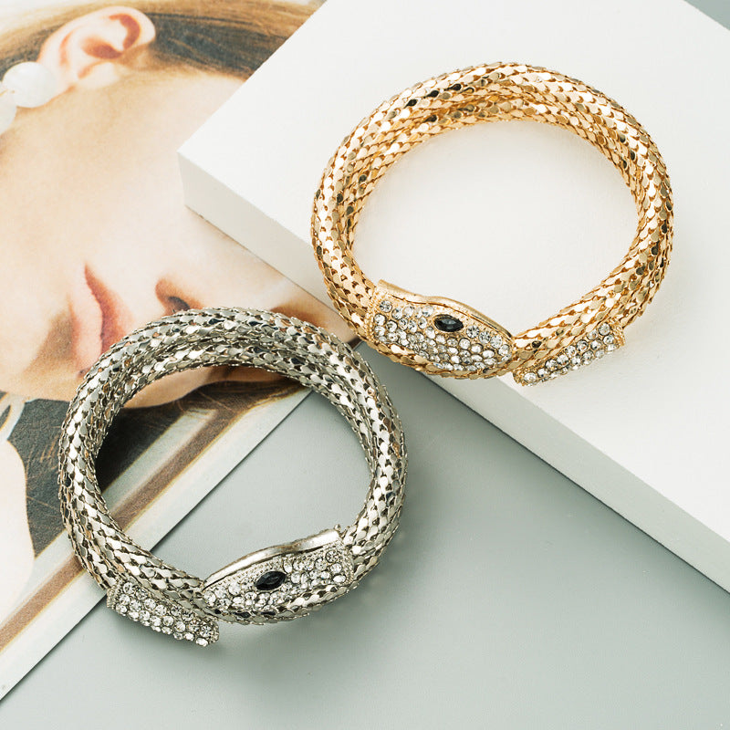 European American Punk Snakelike Winding Bracelet with Rhinestone Alloy Ornament