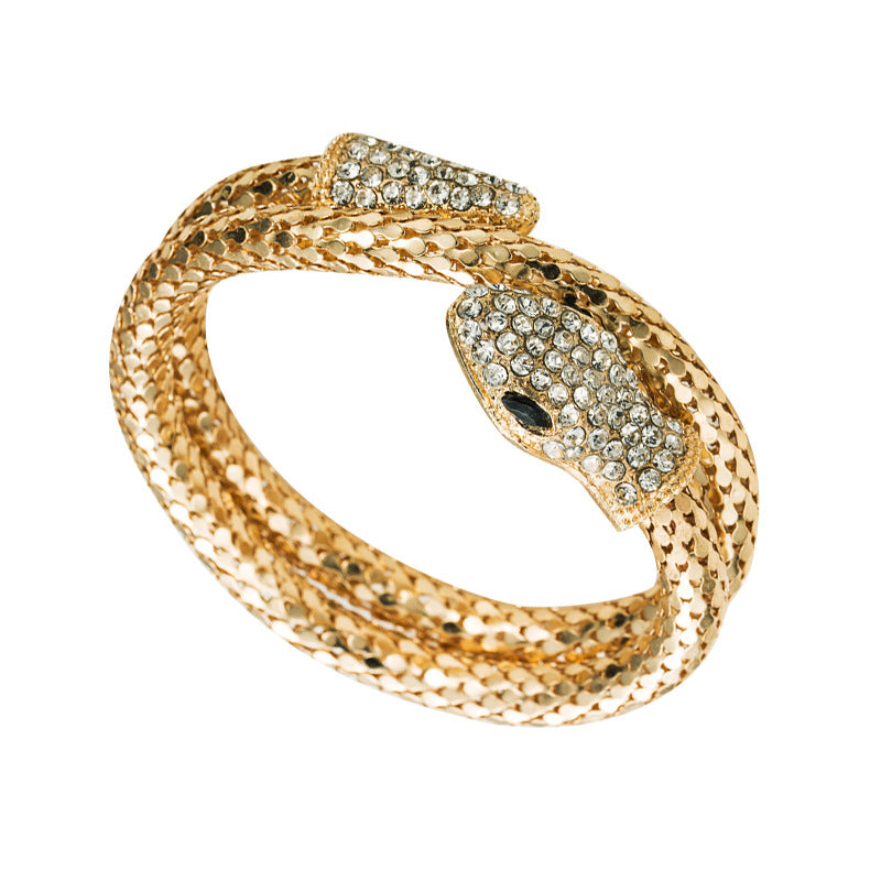 European American Punk Snakelike Winding Bracelet with Rhinestone Alloy Ornament