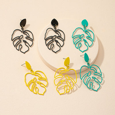 European Retro Hollow Leaf Alloy Earrings for Women