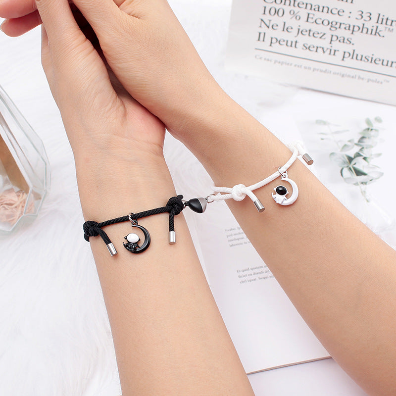 European Love Magnet Astronaut Couple Bracelet Set