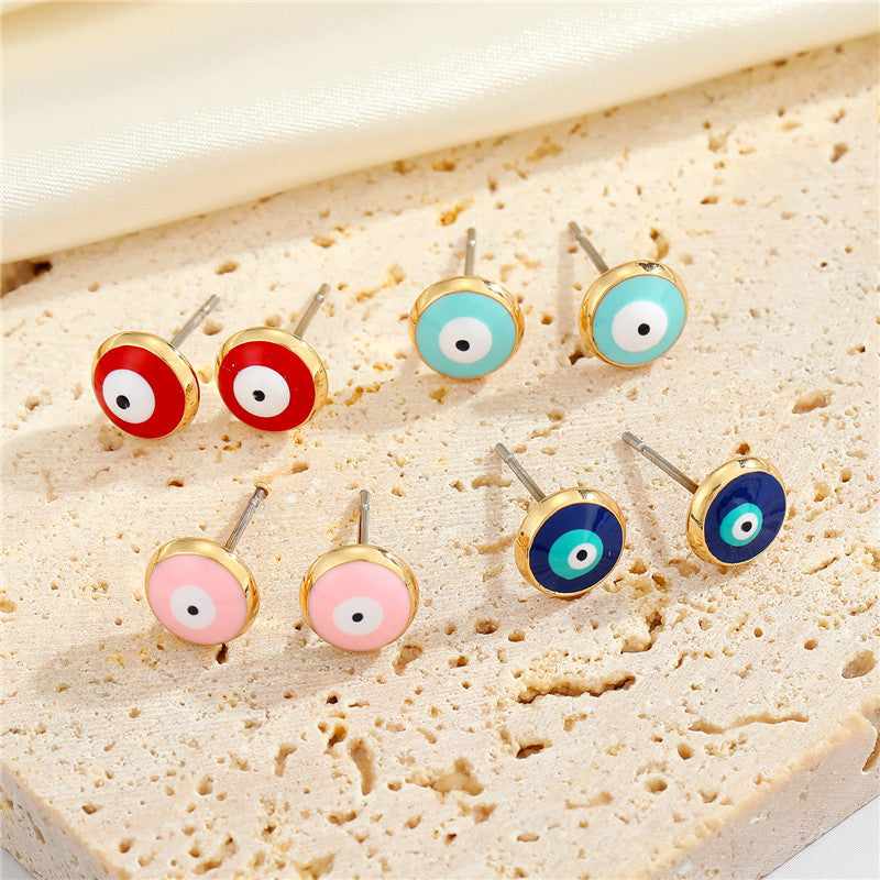European American Multicolor Turkish Blue Eye Round Earrings