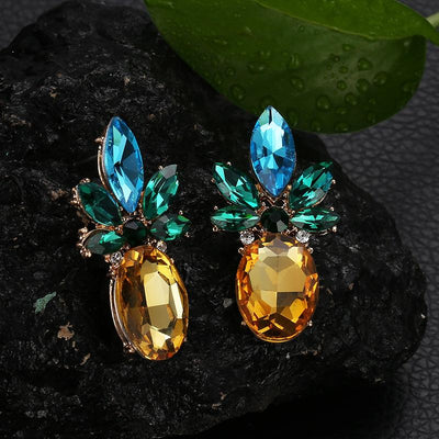 European Crystal Rhinestone Pineapple Alloy Earrings