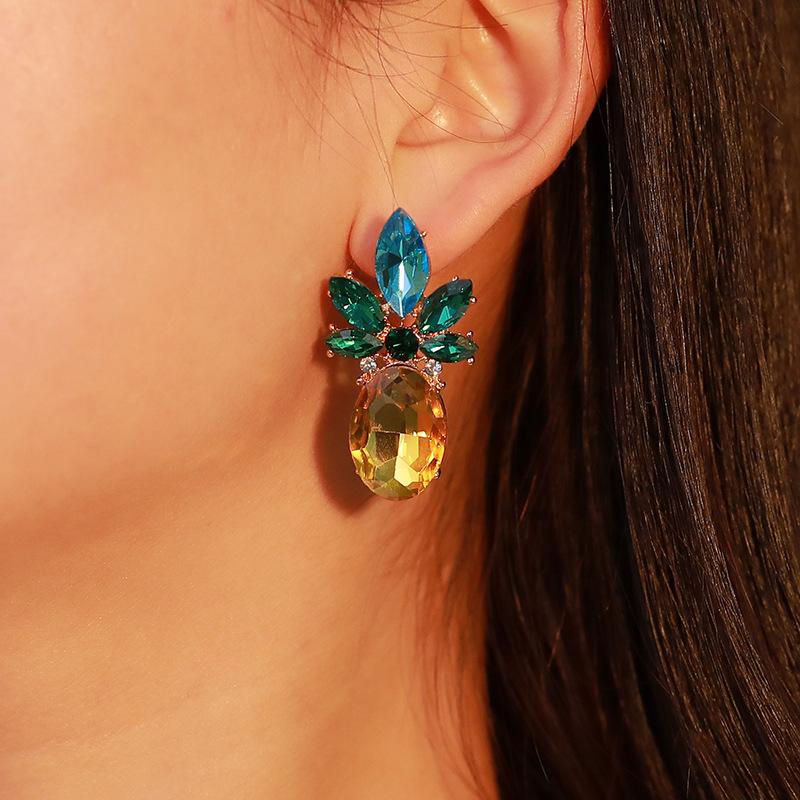 European Crystal Rhinestone Pineapple Alloy Earrings