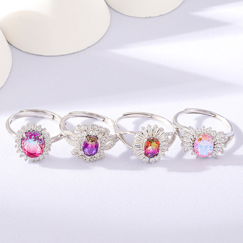 European American S925 Silver Micro-inlaid Tourmaline Ring Jewelry