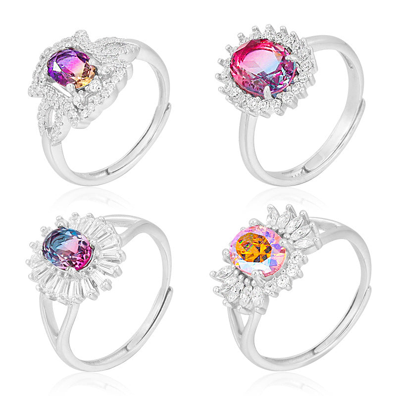 European American S925 Silver Micro-inlaid Tourmaline Ring Jewelry