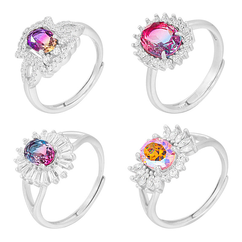 European American S925 Silver Micro-inlaid Tourmaline Ring Jewelry