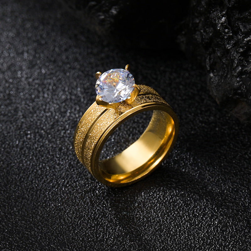 European American Stainless Steel Zircon Inlaid Couples Ring