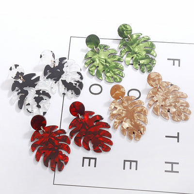 European Bohemian Leaf-Shaped Acrylic Acetate Layered Earrings for Women