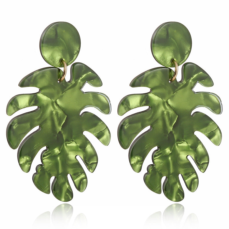 European Bohemian Leaf-Shaped Acrylic Acetate Layered Earrings for Women
