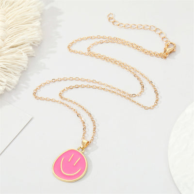 European Candy-colored Smiley Face Pendant Necklace