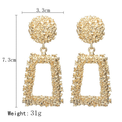 Exquisite Geometric Embossed Flower Drop Earrings