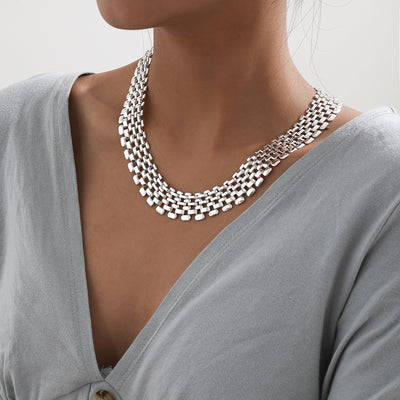 Exaggerated Silver Hollow Chain Necklace - Punk Hip Hop Style Statement Jewelry