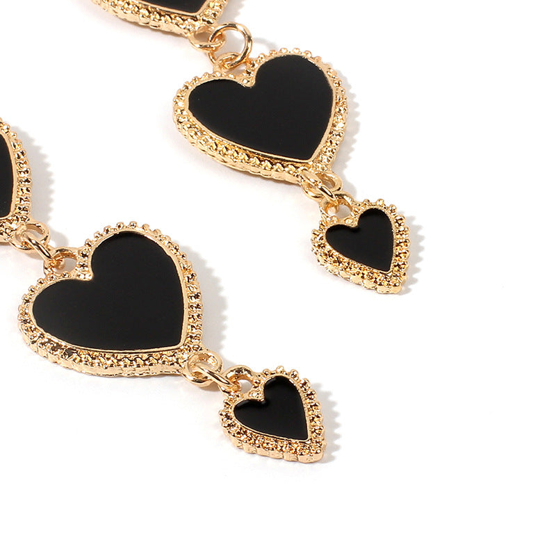 Exaggerated Retro Heart Tassel Drop Earrings