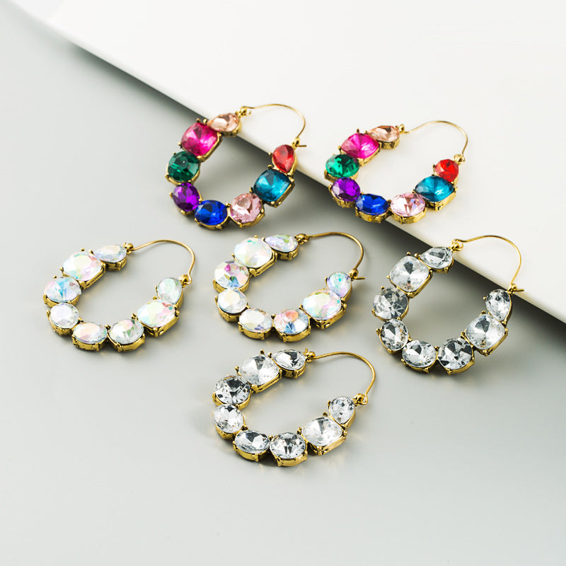 Exaggerated Alloy Rhinestone Colorful Acrylic Earrings