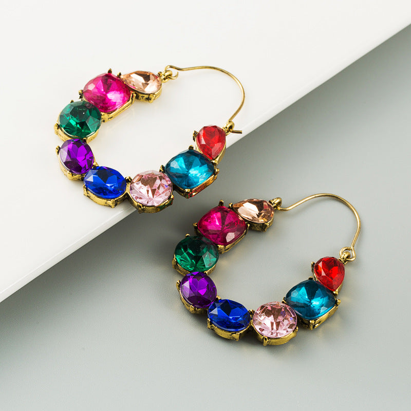 Exaggerated Alloy Rhinestone Colorful Acrylic Earrings