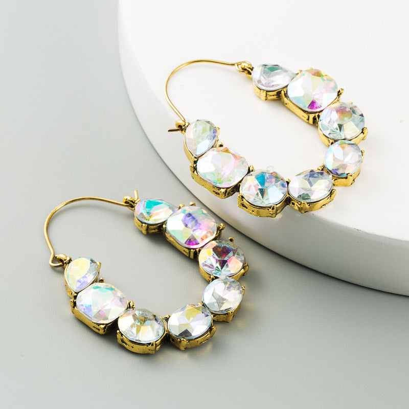 Exaggerated Alloy Rhinestone Colorful Acrylic Earrings