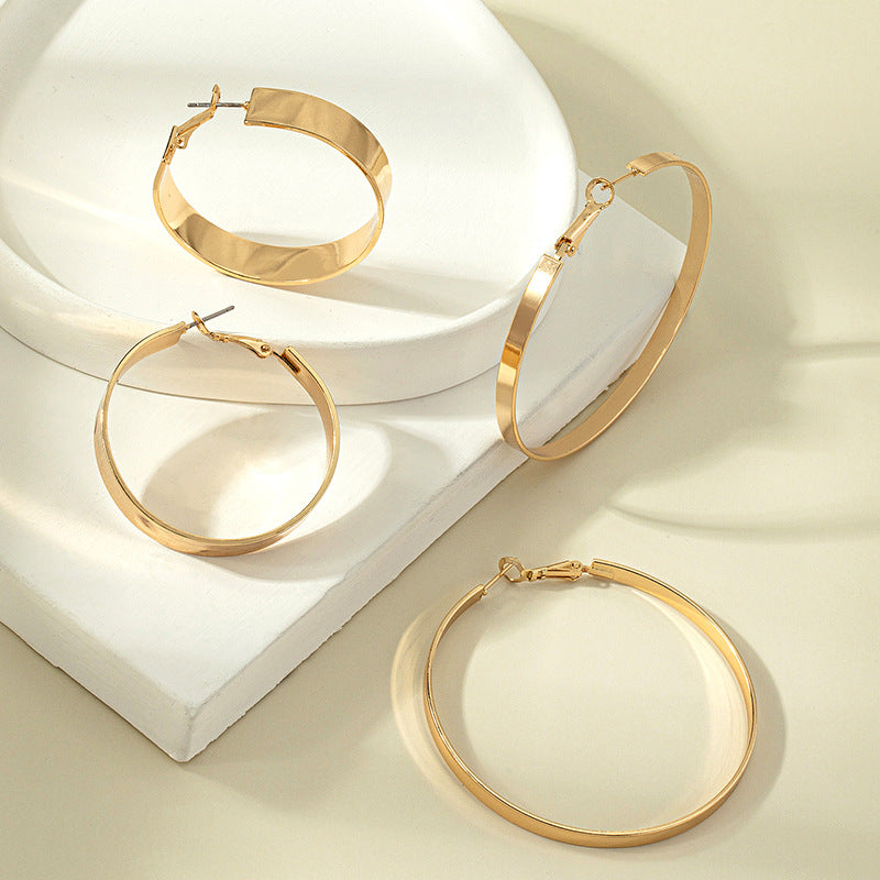 Exaggerated Geometric Alloy Hoop Earrings - Minimalist Statement Metal Ear Jewelry