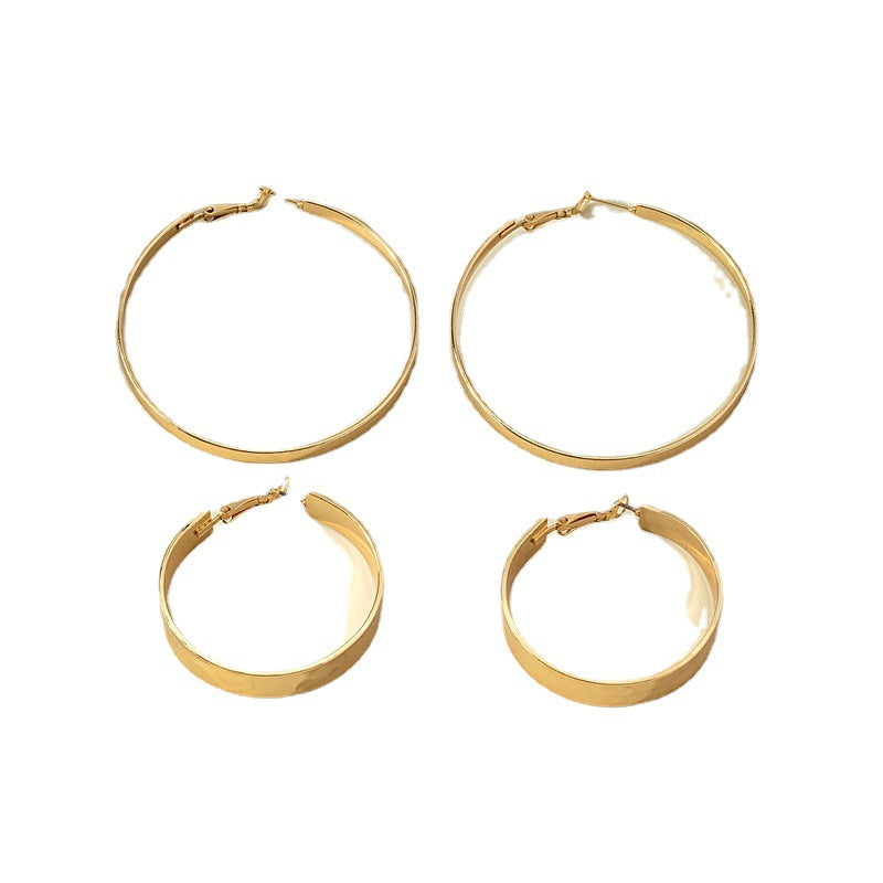 Exaggerated Geometric Alloy Hoop Earrings - Minimalist Statement Metal Ear Jewelry