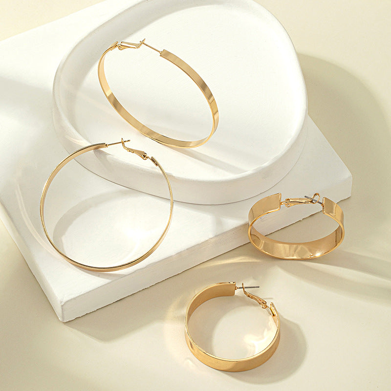 Exaggerated Geometric Alloy Hoop Earrings - Minimalist Statement Metal Ear Jewelry
