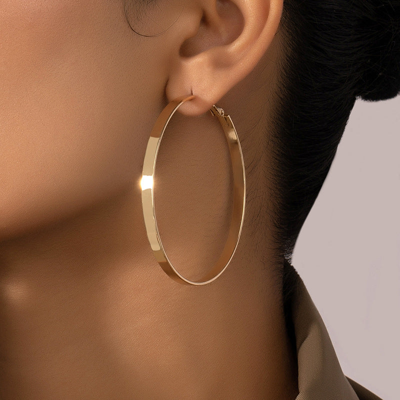 Exaggerated Geometric Alloy Hoop Earrings - Minimalist Statement Metal Ear Jewelry