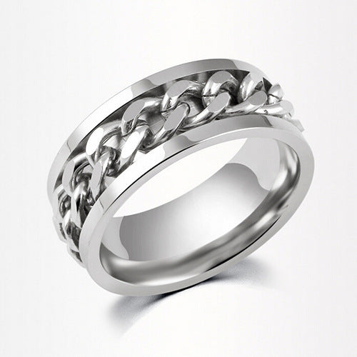 Exaggerated Geometric Titanium Steel Chain Spinner Bottle Opener Couple Rings