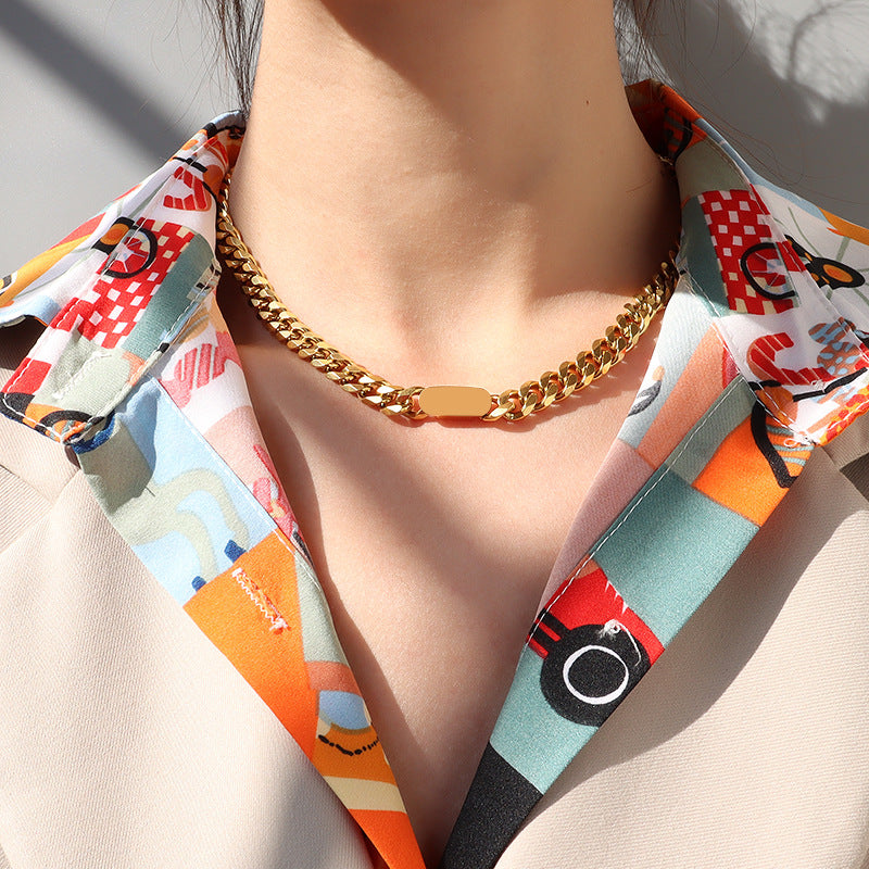 Exaggerated Gold Chain Necklace and Titanium Steel Bracelet Set