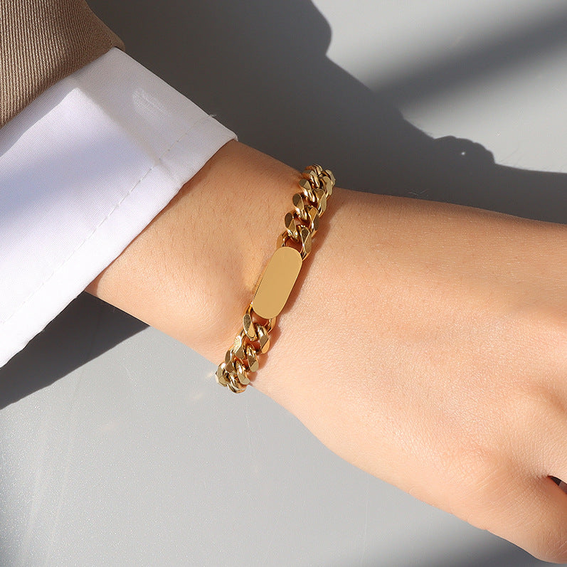 Exaggerated Gold Chain Necklace and Titanium Steel Bracelet Set