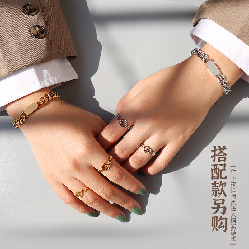 Exaggerated Gold Chain Necklace and Titanium Steel Bracelet Set