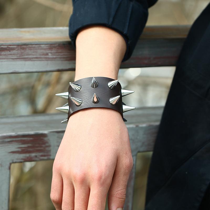 Exaggerated Men's Punk Multi-Layer Studded Faux Leather Bracelet