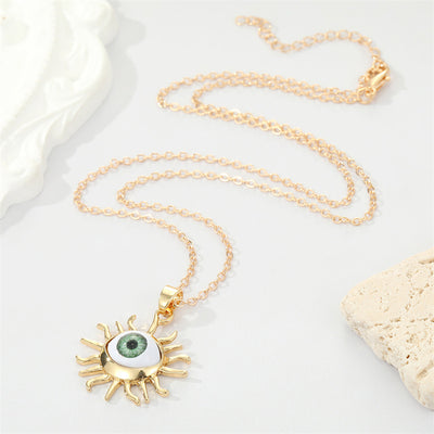 Exaggerated Metal Sun Eye Pendant Necklace