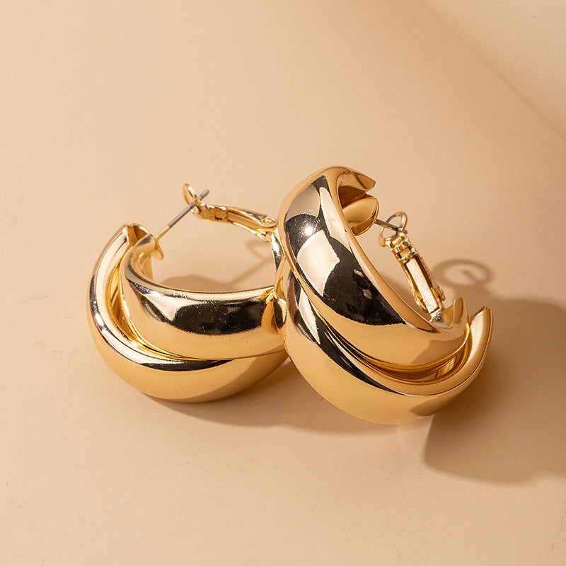 Exaggerated Round Vintage Hoop Earrings Minimalist Korean Style Jewelry