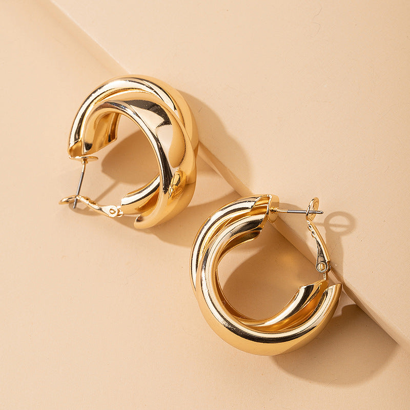 Exaggerated Round Vintage Hoop Earrings Minimalist Korean Style Jewelry