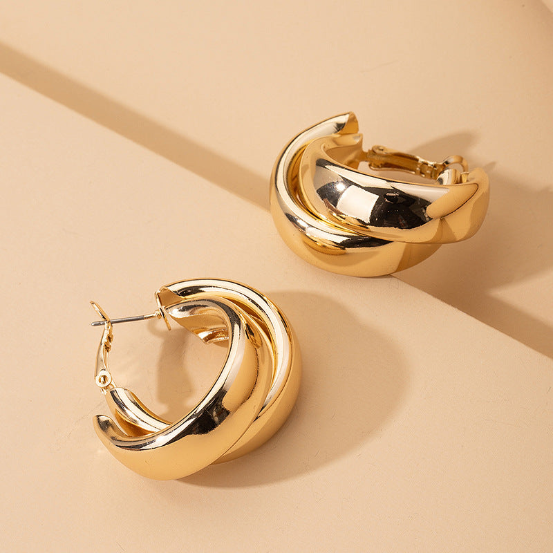 Exaggerated Round Vintage Hoop Earrings Minimalist Korean Style Jewelry