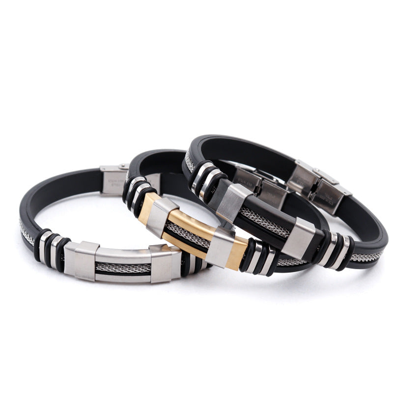 Exaggerated Vintage Titanium Steel and Silicone Men's Bracelet
