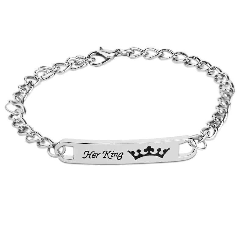 Engraved Couple Bracelet Set - Her King & Her Queen Square Pendant Accessories