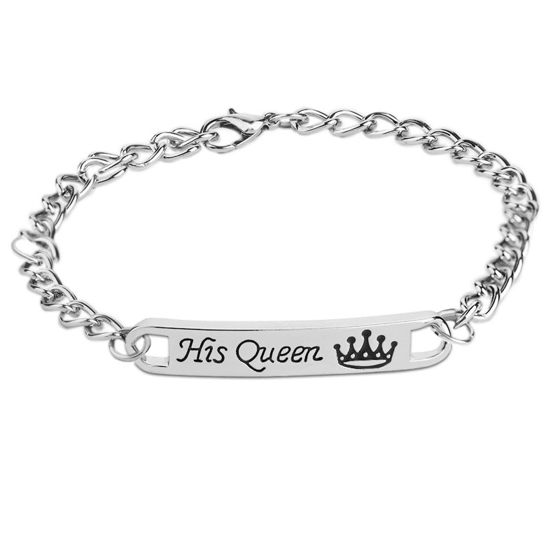 Engraved Couple Bracelet Set - Her King & Her Queen Square Pendant Accessories
