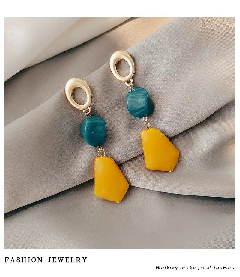 Fairy Flower Alloy Tassel Drop Earrings with Acrylic Studs for Women