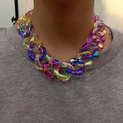 Colorful Geometric Acrylic Statement Necklace for Women