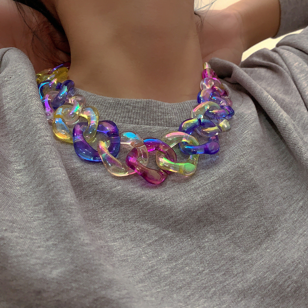 Colorful Geometric Acrylic Statement Necklace for Women