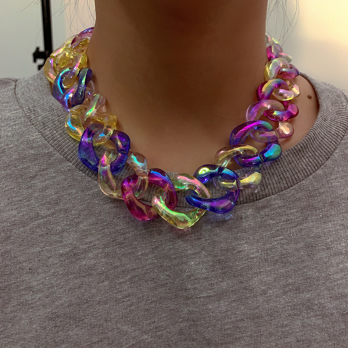 Colorful Geometric Acrylic Statement Necklace for Women