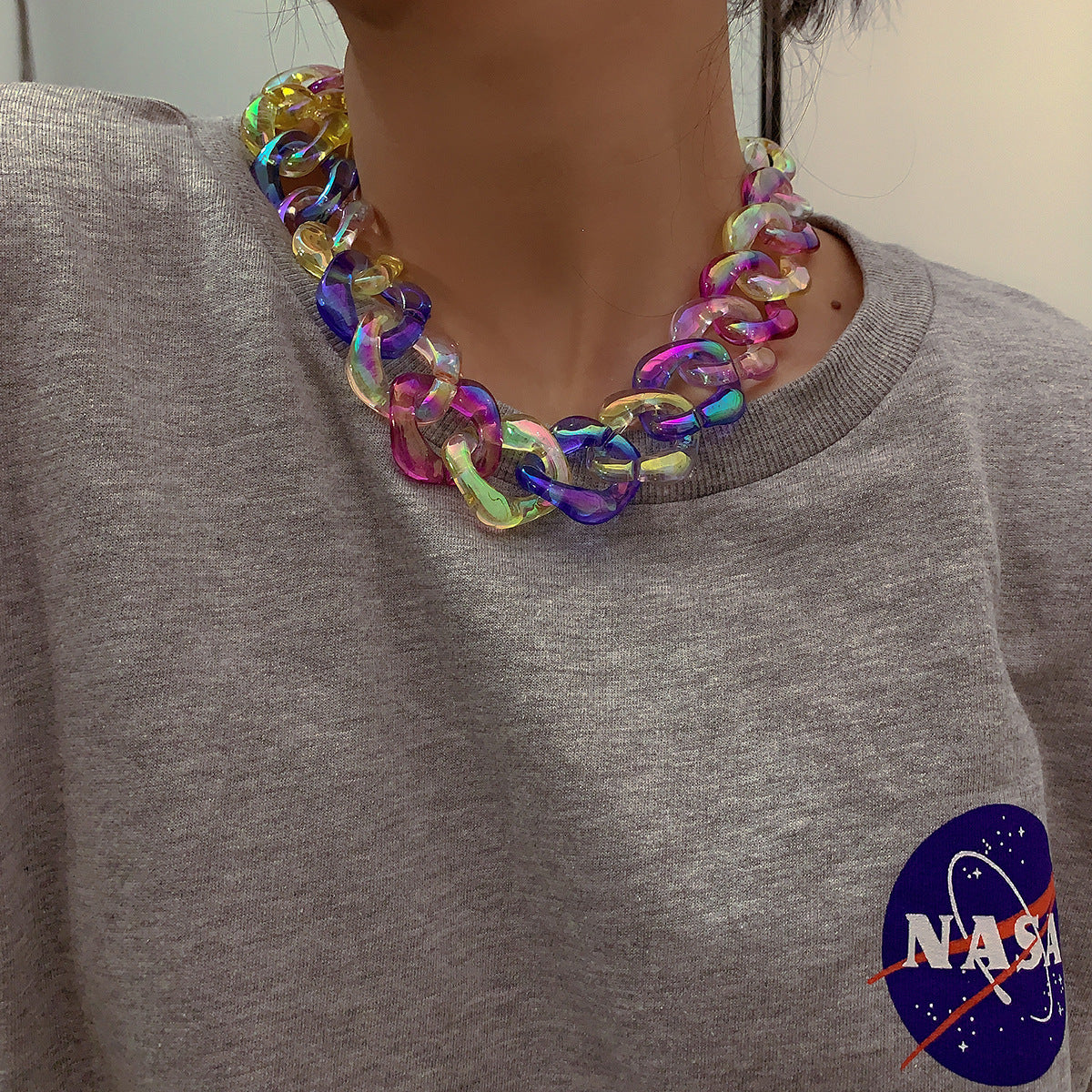 Colorful Geometric Acrylic Statement Necklace for Women