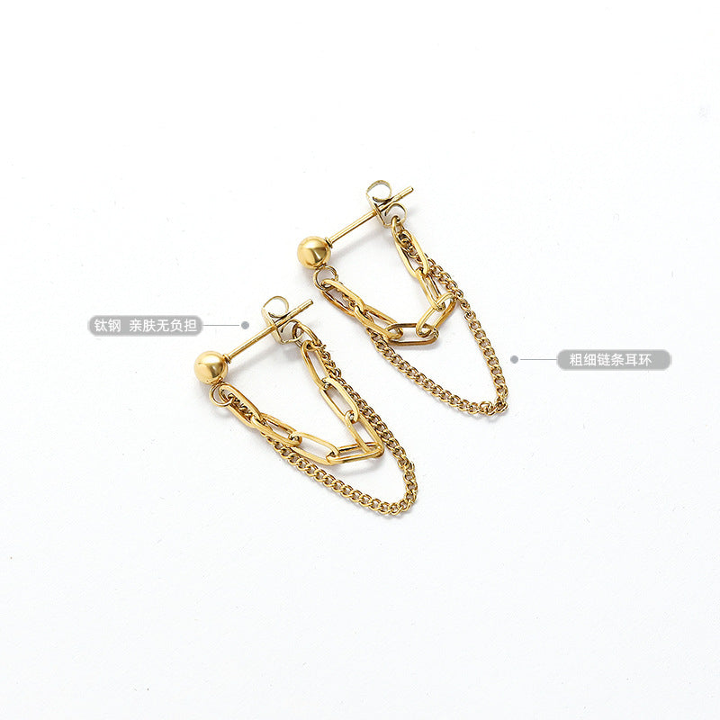 Fashion Geometric Tassel Chain Earrings - Vintage Design Metal Drop Earrings for Women